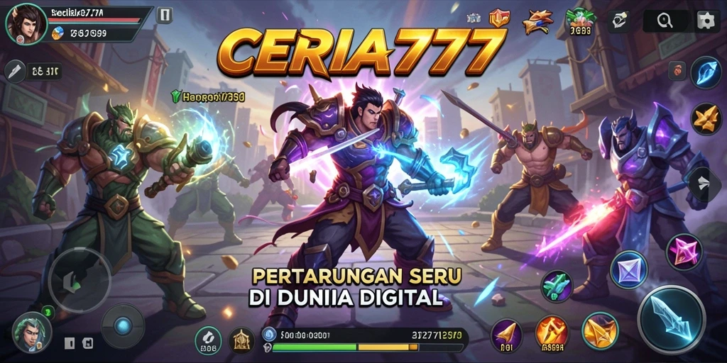 Screenshot CERIA777 menampilkan karakter bertarung dalam arena yang dinamis.
