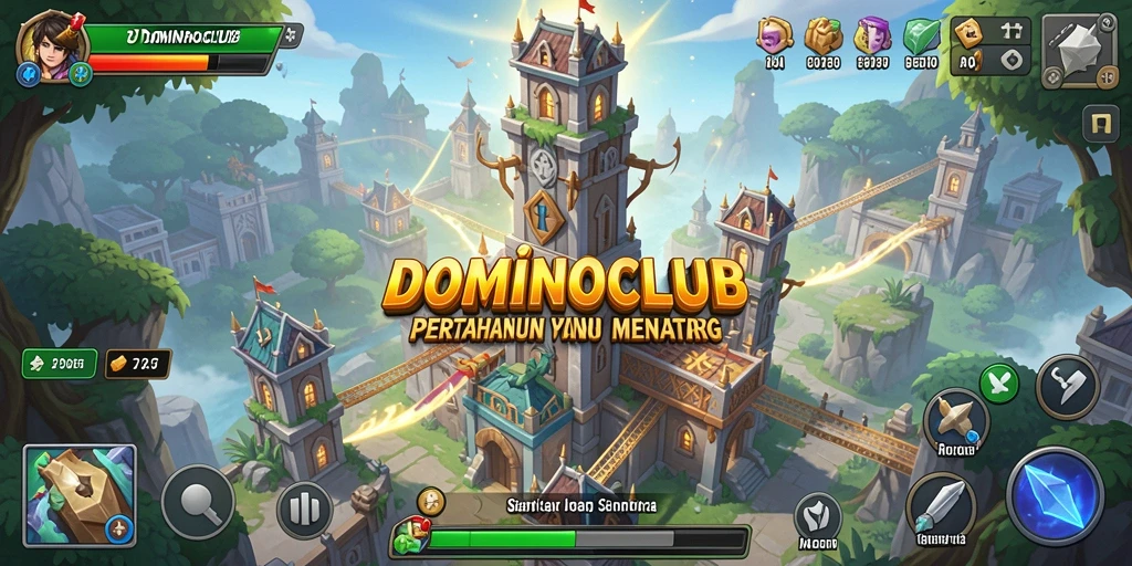 Tampilan menarik dari gameplay DOMINOCLUB dengan menara dan musuh.