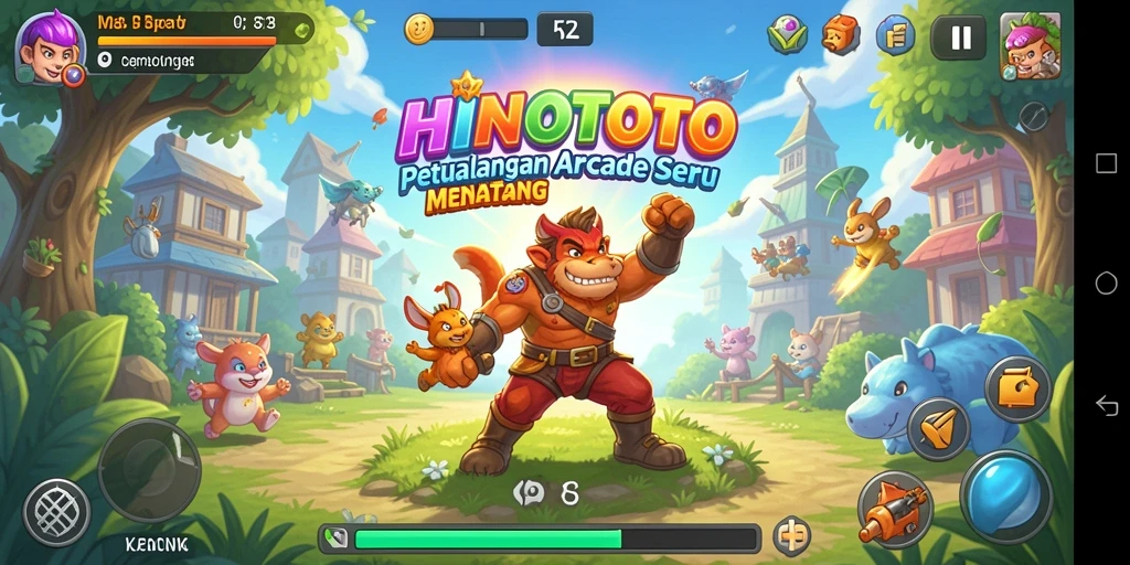 Tampilan gameplay HINOTOTO yang penuh aksi dan warna-warni.
