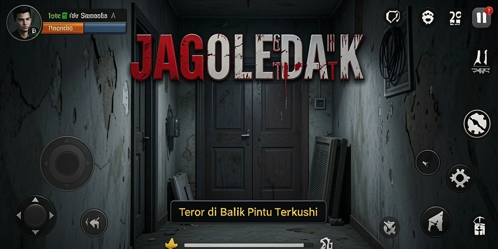 Screenshot gameplay JAGOLEDAK menampilkan suasana horor yang mencekam.