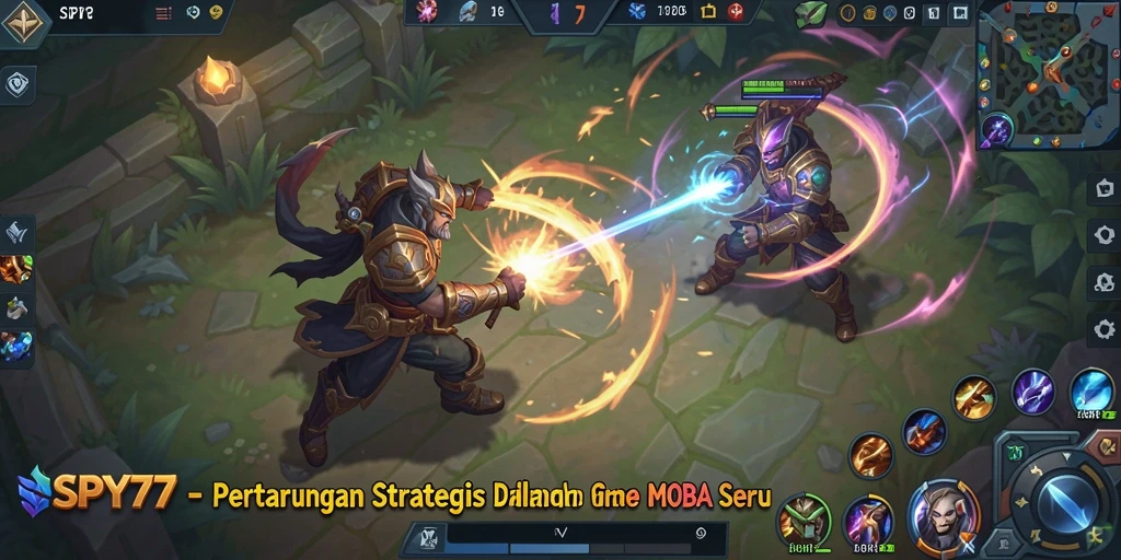 Gameplay MOBA yang mendebarkan di <strong>SPY77</strong> menunjukkan aksi seru antar pemain.